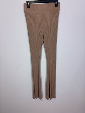 CALE Tan Ribbed Knit Flare Pants Small